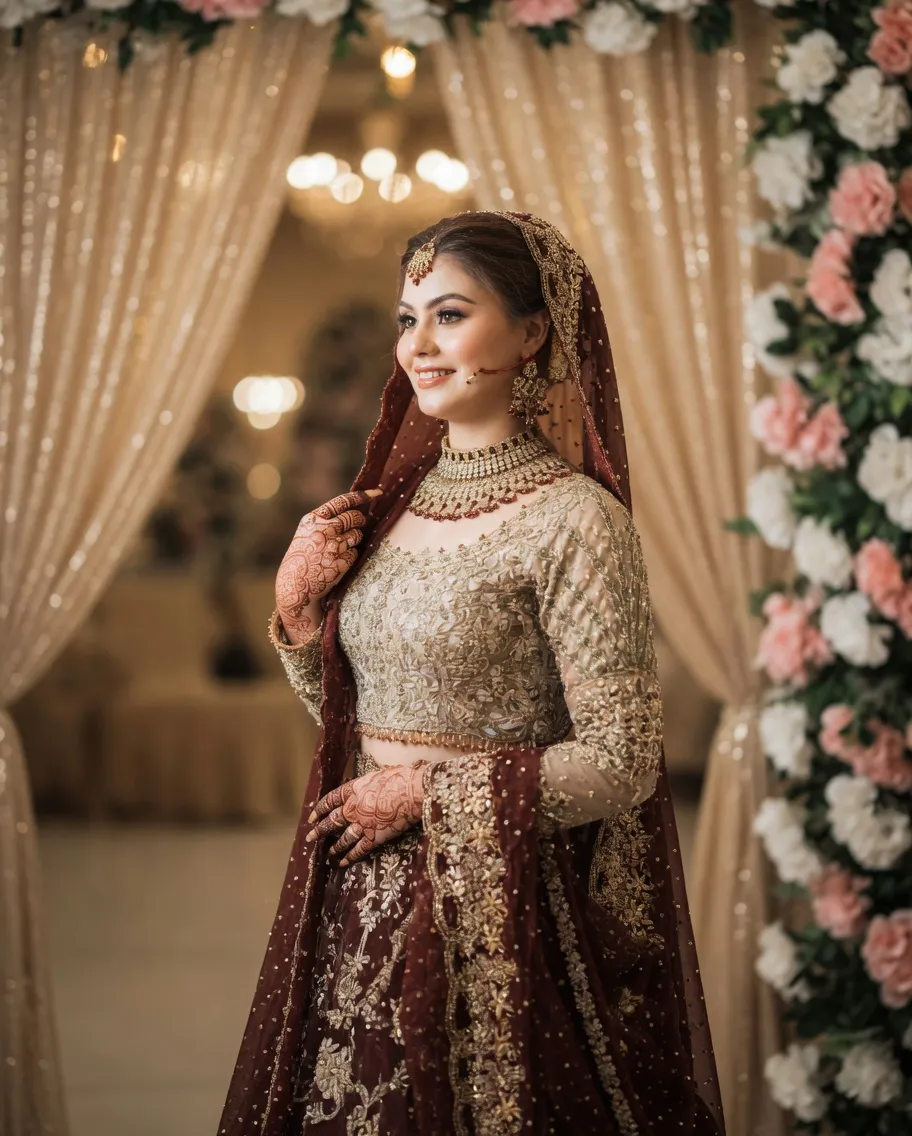 Bride among floral columns